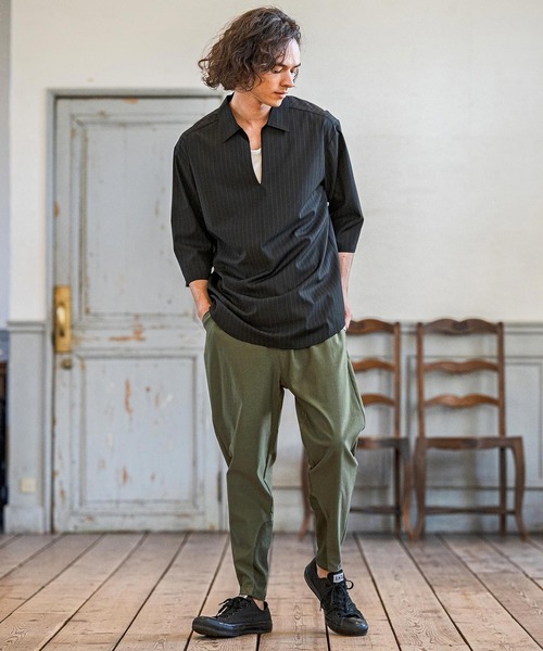 CAMBIO(カンビオ)の「ms6422-Classic Pinstripe Skipper 3-4 Sleeve Pullover Shirts 七分袖プルオーバーシャツ(S67826cmb)(シャツ/ブラウス・メンズ・ブラック/グレイッシュベージュ/チャコールグレー/ミックスグレー・S/M/L)」の20枚目の写真