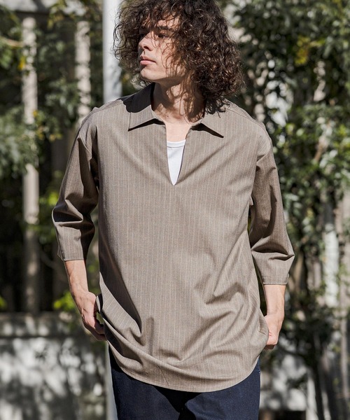 CAMBIO(カンビオ)の「ms6422-Classic Pinstripe Skipper 3-4 Sleeve Pullover Shirts 七分袖プルオーバーシャツ(S67826cmb)(シャツ/ブラウス・メンズ・ブラック/グレイッシュベージュ/チャコールグレー/ミックスグレー・S/M/L)」の21枚目の写真