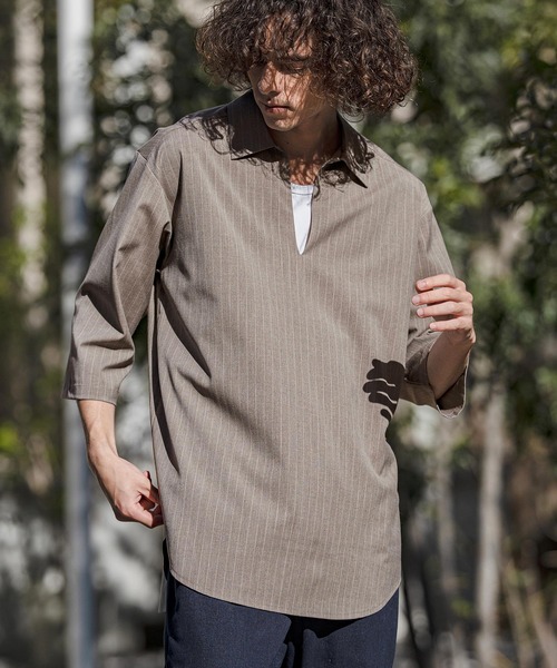 CAMBIO(カンビオ)の「ms6422-Classic Pinstripe Skipper 3-4 Sleeve Pullover Shirts 七分袖プルオーバーシャツ(S67826cmb)(シャツ/ブラウス・メンズ・ブラック/グレイッシュベージュ/チャコールグレー/ミックスグレー・S/M/L)」の22枚目の写真