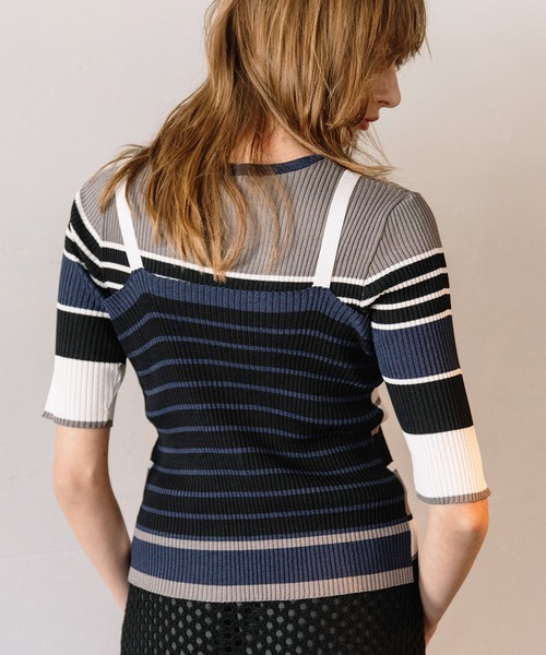 AULA AILA（アウラアイラ）の「レイヤードマルチボーダーニット（ニット/セーター・レディース・ブルー/イエロー/ブラック・0）」の5枚目の写真