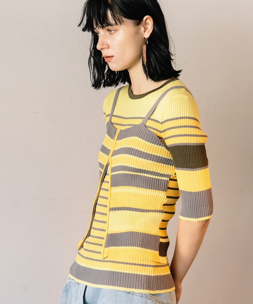 AULA AILA（アウラアイラ）の「レイヤードマルチボーダーニット（ニット/セーター・レディース・ブルー/イエロー/ブラック・0）」の15枚目の写真