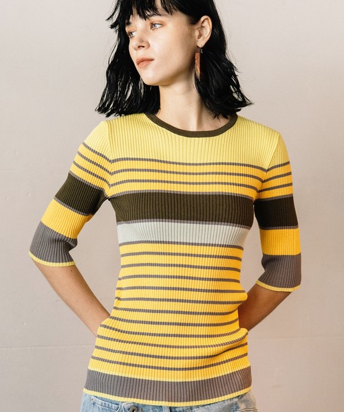 AULA AILA（アウラアイラ）の「レイヤードマルチボーダーニット（ニット/セーター・レディース・ブルー/イエロー/ブラック・0）」の17枚目の写真