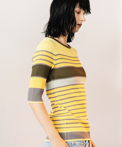 AULA AILA（アウラアイラ）の「レイヤードマルチボーダーニット（ニット/セーター・レディース・ブルー/イエロー/ブラック・0）」の19枚目の写真