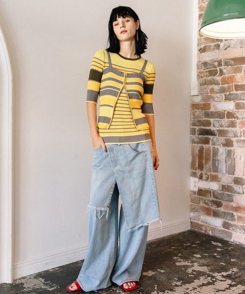 AULA AILA（アウラアイラ）の「レイヤードマルチボーダーニット（ニット/セーター・レディース・ブルー/イエロー/ブラック・0）」の16枚目の写真