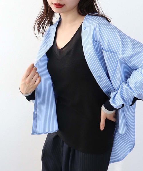 Cepica（セピカ）の「ラッセルシアー切替両前タンクトップ（タンクトップ・レディース・ブラック/オフホワイト/チャコールグレー・FREE）」の2枚目の写真