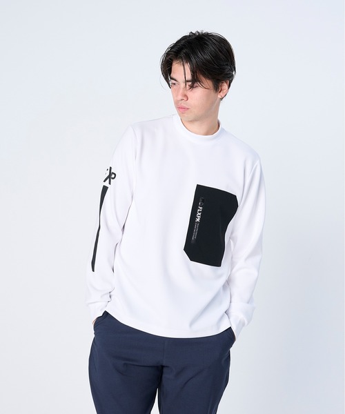 FLASH PACKER(フラッシュパッカー)の「FLASH PACKER フラッシュパッカー / リラックスシルエット ウルトラストレッチ モックネック ロングスリーブ ポケットTシャツ // XLMK-PKT(Tシャツ/カットソー・メンズ・ブラック/ホワイト・MEDIUM/X-LARGE/LARGE)」の15枚目の写真