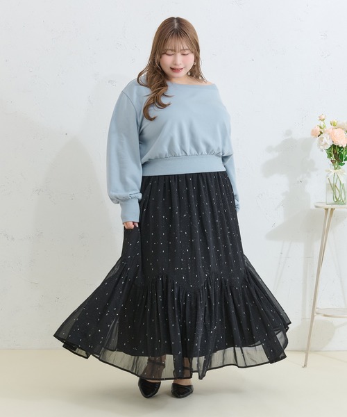 Louiosy(ルオシー)の「【Louiosy】【大きいサイズ】ラメシアースカート(スカート・レディース・ブラック/グレイッシュベージュ・3L/X-LARGE/4L)」の12枚目の写真