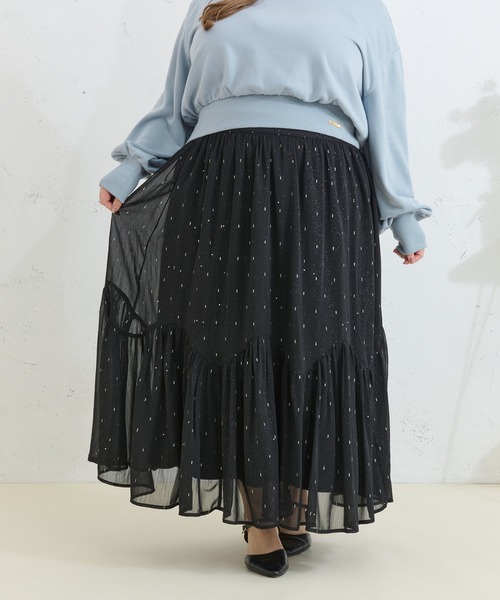 Louiosy(ルオシー)の「【Louiosy】【大きいサイズ】ラメシアースカート(スカート・レディース・ブラック/グレイッシュベージュ・3L/X-LARGE/4L)」の14枚目の写真