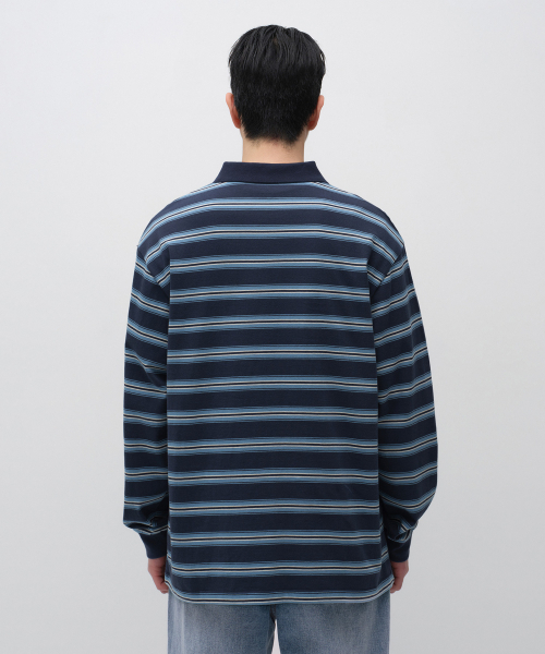 MUSINSA STANDARD（ムシンサスタンダード）の「マルチストライプ長袖ポロシャツ[ネイビー]（Tシャツ/カットソー・メンズ・その他・SMALL/MEDIUM/LARGE/X-LARGE/2XL/3XL）」の4枚目の写真