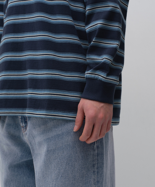 MUSINSA STANDARD（ムシンサスタンダード）の「マルチストライプ長袖ポロシャツ[ネイビー]（Tシャツ/カットソー・メンズ・その他・SMALL/MEDIUM/LARGE/X-LARGE/2XL/3XL）」の6枚目の写真
