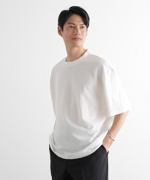 NANO universe(ナノユニバース)の「シルケットサッカーワイドTシャツ 半袖(Tシャツ/カットソー・メンズ・ホワイト/ブルー/ネイビー/ブラック・S/XL/L/M)」の2枚目の写真