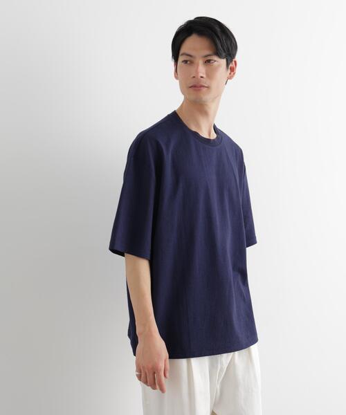 NANO universe(ナノユニバース)の「シルケットサッカーワイドTシャツ 半袖(Tシャツ/カットソー・メンズ・ホワイト/ブルー/ネイビー/ブラック・S/XL/L/M)」の6枚目の写真