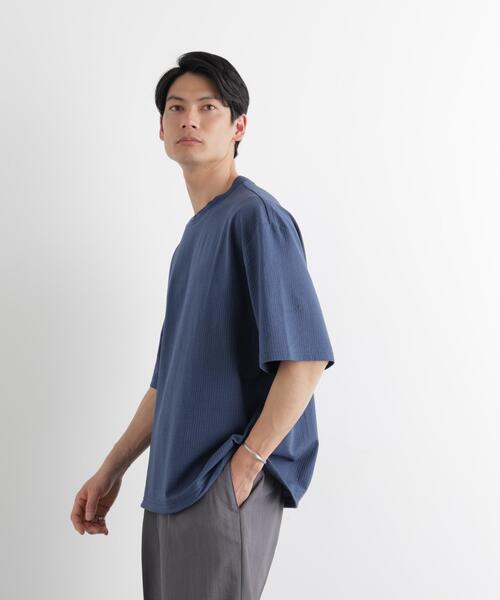 NANO universe(ナノユニバース)の「シルケットサッカーワイドTシャツ 半袖(Tシャツ/カットソー・メンズ・ホワイト/ブルー/ネイビー/ブラック・S/XL/L/M)」の5枚目の写真