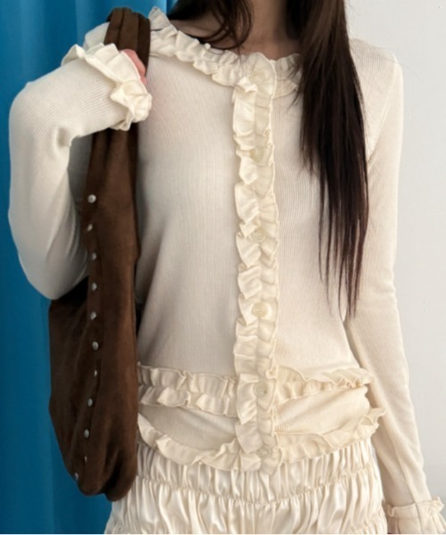 Vipoa(ヴィポア)の「frill cardigan tops(カーディガン/ボレロ・レディース・ブラック/アイボリー・FREE)」の12枚目の写真