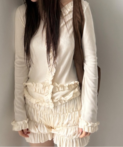 Vipoa(ヴィポア)の「frill cardigan tops(カーディガン/ボレロ・レディース・ブラック/アイボリー・FREE)」の13枚目の写真