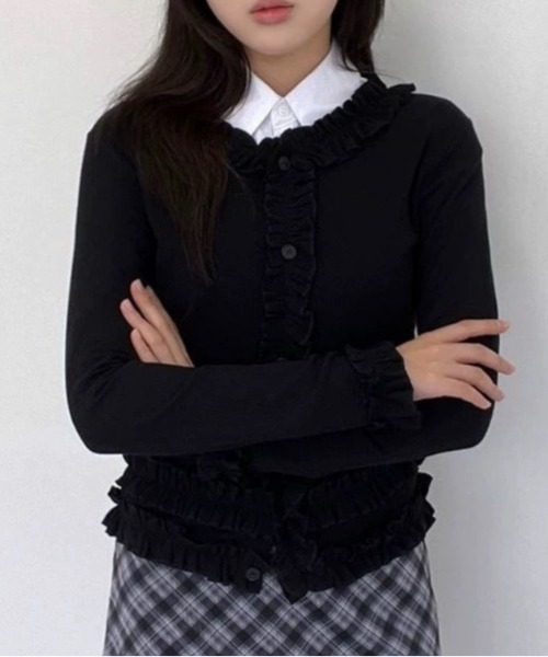 Vipoa(ヴィポア)の「frill cardigan tops(カーディガン/ボレロ・レディース・ブラック/アイボリー・FREE)」の19枚目の写真