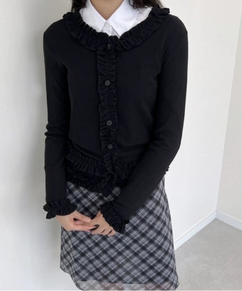 Vipoa(ヴィポア)の「frill cardigan tops(カーディガン/ボレロ・レディース・ブラック/アイボリー・FREE)」の20枚目の写真