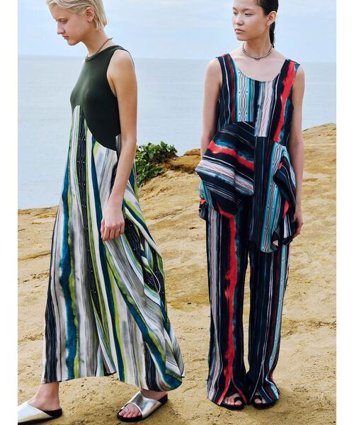 UN3D.(アンスリード)の「TIE-DYE STRIPE AIO / タイダイストライプオールインワン(つなぎ/オールインワン・レディース・ブラック/ライム・38/36)」の4枚目の写真