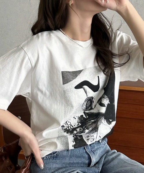 Eclat one(エクラワン)の「【Eclat one】 モノトーン フォト Tシャツ(Tシャツ/カットソー・レディース・ブラック系その他3/ブラック系その他/ブラック系その他2/ホワイト・FREE)」の7枚目の写真
