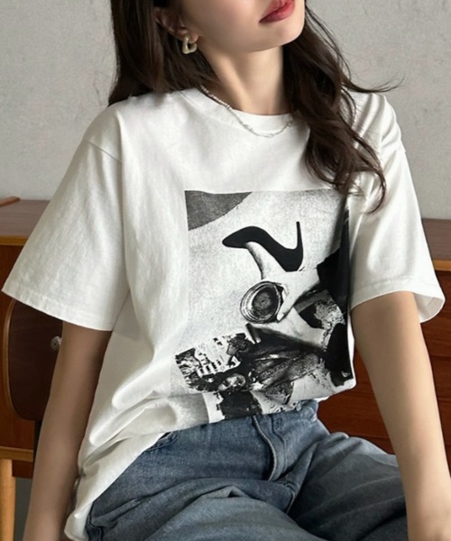 Eclat one(エクラワン)の「【Eclat one】 モノトーン フォト Tシャツ(Tシャツ/カットソー・レディース・ブラック系その他3/ブラック系その他/ブラック系その他2/ホワイト・FREE)」の8枚目の写真