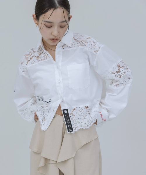 レース刺繍テキストエンブロシャツ Eimee Law│Eimee Law & LHELBIE