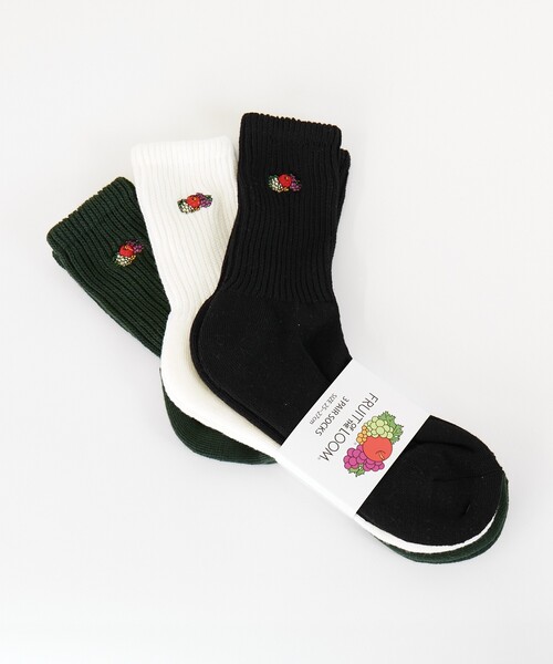 FRUIT OF THE LOOM（フルーツオブザルーム）の「【FRUIT OF THE LOOM/フルーツ・オブ・ザ・ルーム】3Pゆるリッチェル刺繍ソックス/3足パッククウォーター丈ソックス（ソックス/靴下・メンズ・ホワイト系その他/ブルー系その他・フリー）」の2枚目の写真