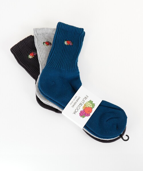 FRUIT OF THE LOOM（フルーツオブザルーム）の「【FRUIT OF THE LOOM/フルーツ・オブ・ザ・ルーム】3Pゆるリッチェル刺繍ソックス/3足パッククウォーター丈ソックス（ソックス/靴下・メンズ・ホワイト系その他/ブルー系その他・フリー）」の3枚目の写真