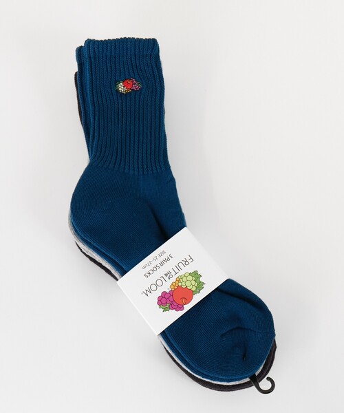 FRUIT OF THE LOOM（フルーツオブザルーム）の「【FRUIT OF THE LOOM/フルーツ・オブ・ザ・ルーム】3Pゆるリッチェル刺繍ソックス/3足パッククウォーター丈ソックス（ソックス/靴下・メンズ・ホワイト系その他/ブルー系その他・フリー）」の4枚目の写真