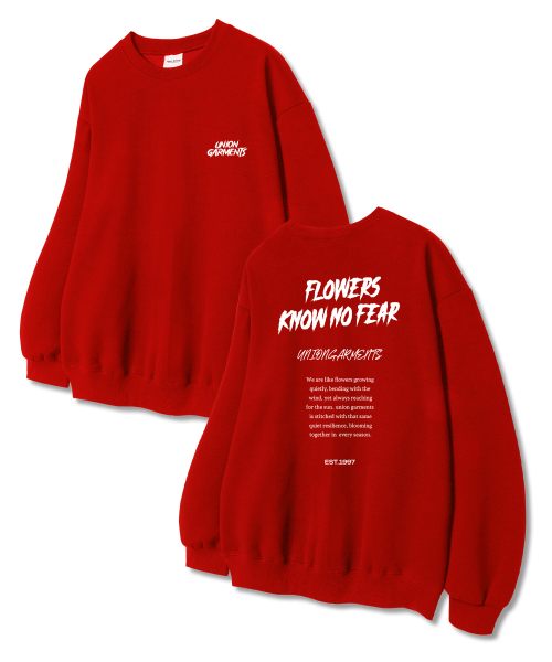 Union Garments(ユニオンガーメンツ)の「ノウフラワー 裏毛 スウェットシャツ レッド(スウェット・レディース・その他・L/XL/XXL)」の1枚目の写真