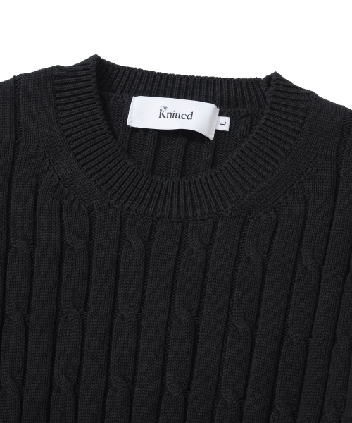 ニティッドXファッションプラネット]ケーブルラウンドニットBLACK