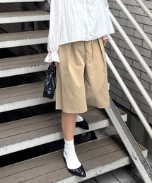 【ISOOK / アイスー】ウエストリボンバミューダパンツ / ハーフパンツ ショートパンツ タックパンツ ウエストゴム ZOZOTOWN限定