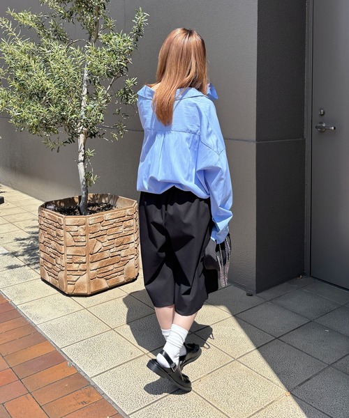 ISOOK(アイスー)の「【ISOOK / アイスー】ウエストリボンバミューダパンツ / ハーフパンツ ショートパンツ タックパンツ ウエストゴム ZOZOTOWN限定(その他パンツ・レディース・ベージュ/ブラック・FREE)」の5枚目の写真