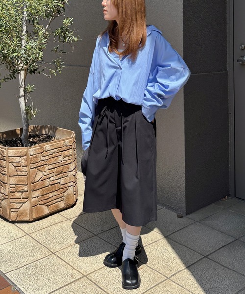 ISOOK(アイスー)の「【ISOOK / アイスー】ウエストリボンバミューダパンツ / ハーフパンツ ショートパンツ タックパンツ ウエストゴム ZOZOTOWN限定(その他パンツ・レディース・ベージュ/ブラック・FREE)」の6枚目の写真