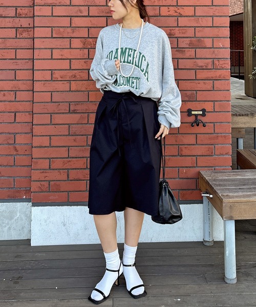 ISOOK(アイスー)の「【ISOOK / アイスー】ウエストリボンバミューダパンツ / ハーフパンツ ショートパンツ タックパンツ ウエストゴム ZOZOTOWN限定(その他パンツ・レディース・ベージュ/ブラック・FREE)」の12枚目の写真