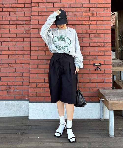 ISOOK(アイスー)の「【ISOOK / アイスー】ウエストリボンバミューダパンツ / ハーフパンツ ショートパンツ タックパンツ ウエストゴム ZOZOTOWN限定(その他パンツ・レディース・ベージュ/ブラック・FREE)」の13枚目の写真