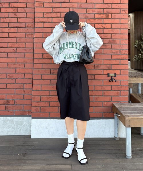 ISOOK(アイスー)の「【ISOOK / アイスー】ウエストリボンバミューダパンツ / ハーフパンツ ショートパンツ タックパンツ ウエストゴム ZOZOTOWN限定(その他パンツ・レディース・ベージュ/ブラック・FREE)」の14枚目の写真