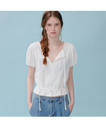 Lace pintuck shirring blouse [FRSP06BL14]_Ivory