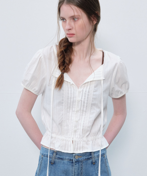 FRIVER07（フリバー07）の「Lace pintuck shirring blouse [FRSP06BL14]_Ivory（シャツ/ブラウス・レディース・アイボリー・FREE）」の2枚目の写真