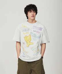 マルチフロントグラフィック半袖Tシャツライトグレー