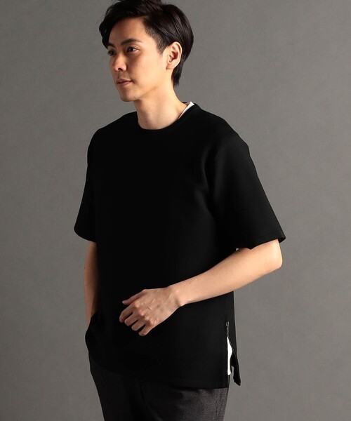 MONSIEUR NICOLE(ムッシュニコル)の「サイドジップ 半袖ニットTシャツ(ニット/セーター・メンズ・ブラック/サックスブルー・MEDIUM/LARGE)」の1枚目の写真