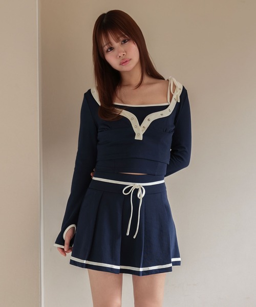 M DOLLY(エムドリー)の「*M DOLLY original* Bicolor millie ribbon set up/バイカラーミリー リボンセットアップ(セットアップ・レディース・ネイビー/アイボリー・FREE)」の1枚目の写真