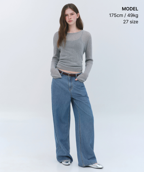 MUSINSA STANDARD WOMAN（ムシンサスタンダードウーマン）の「ウィメンズ テンセル ワイドデニムパンツ [ライトインディゴ]（デニムパンツ・レディース・その他・24/25/26/27/28/29/30）」の2枚目の写真