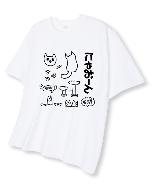 TI.GLAKE(ティーグレイク)の「ネコドローイング オーバーサイズ 半袖Tシャツ ホワイト(Tシャツ/カットソー・メンズ・その他・LARGE/X-LARGE/XX-LARGE)」の1枚目の写真