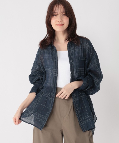 00s ORVIS シャドーチェックシャツ L ブルー×ブラック コットン シアーシャドウチェックシャツ（シャツ/ブラウス）｜studio CLIP
