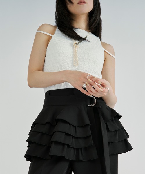 Ezick(エジック)の「Padded bubble jacquard inner/パッドツキフクレジャガードホルターネックタンク(タンクトップ・レディース・ブラック/オフホワイト・FREE)」の10枚目の写真