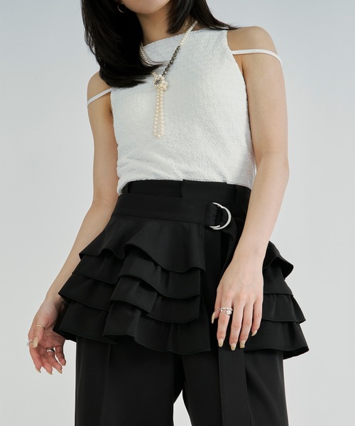 Ezick(エジック)の「Padded bubble jacquard inner/パッドツキフクレジャガードホルターネックタンク(タンクトップ・レディース・ブラック/オフホワイト・FREE)」の9枚目の写真