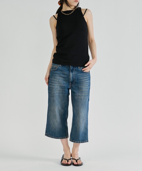 Ezick(エジック)の「Padded bubble jacquard inner/パッドツキフクレジャガードホルターネックタンク(タンクトップ・レディース・ブラック/オフホワイト・FREE)」の21枚目の写真