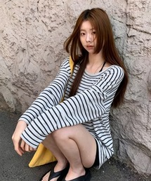 GEMEDA（ジェメダ）の「セットアップ/ボーダー柄オフショルロンT（セットアップ）」