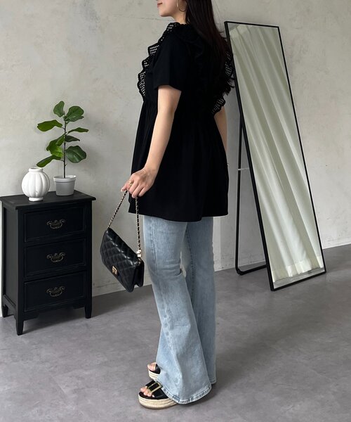 prose verse(プロズヴェール)の「メッシュフリルドッキングペプラムTシャツ(Tシャツ/カットソー・レディース・ブラック/オフホワイト・MEDIUM/LARGE)」の7枚目の写真