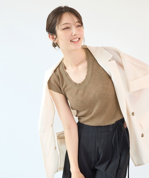 Futier land（フューティアランド）の「透かし編みサマーニットトップス（Tシャツ/カットソー・レディース・ライトブルー/ネイビー/ブラウン/オフホワイト・FREE）」の15枚目の写真